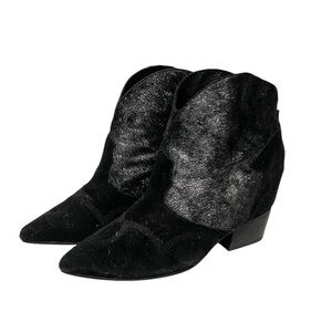 Lola Cruz Jewel Shoes Ivy Leather Fur‎ Booties Ankle 38 Black